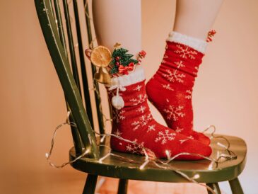 wearing a christmas stockings