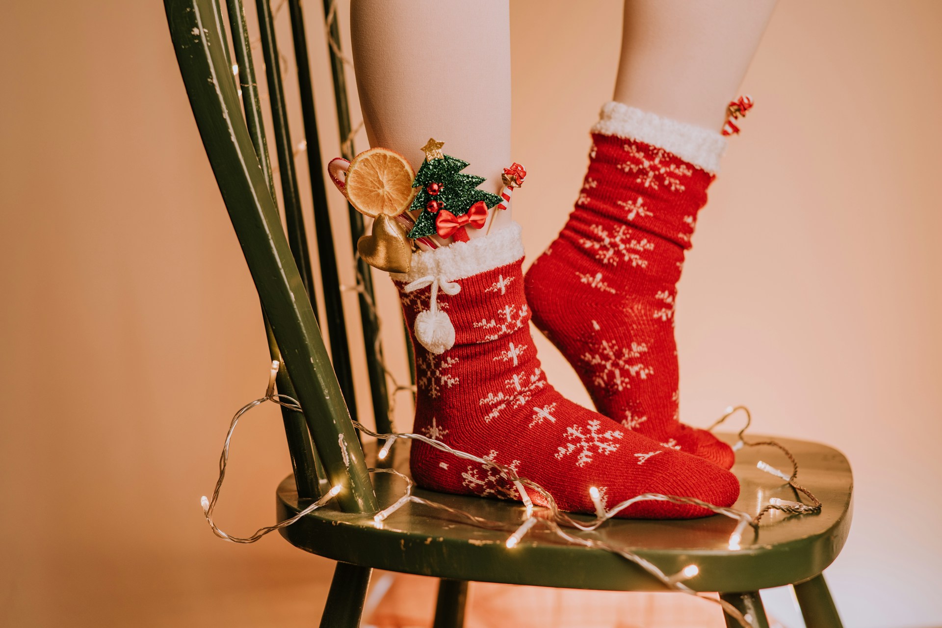 wearing a christmas stockings