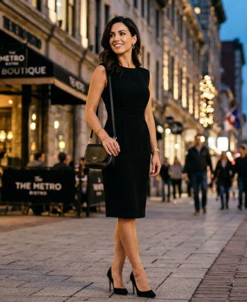woman in black dress